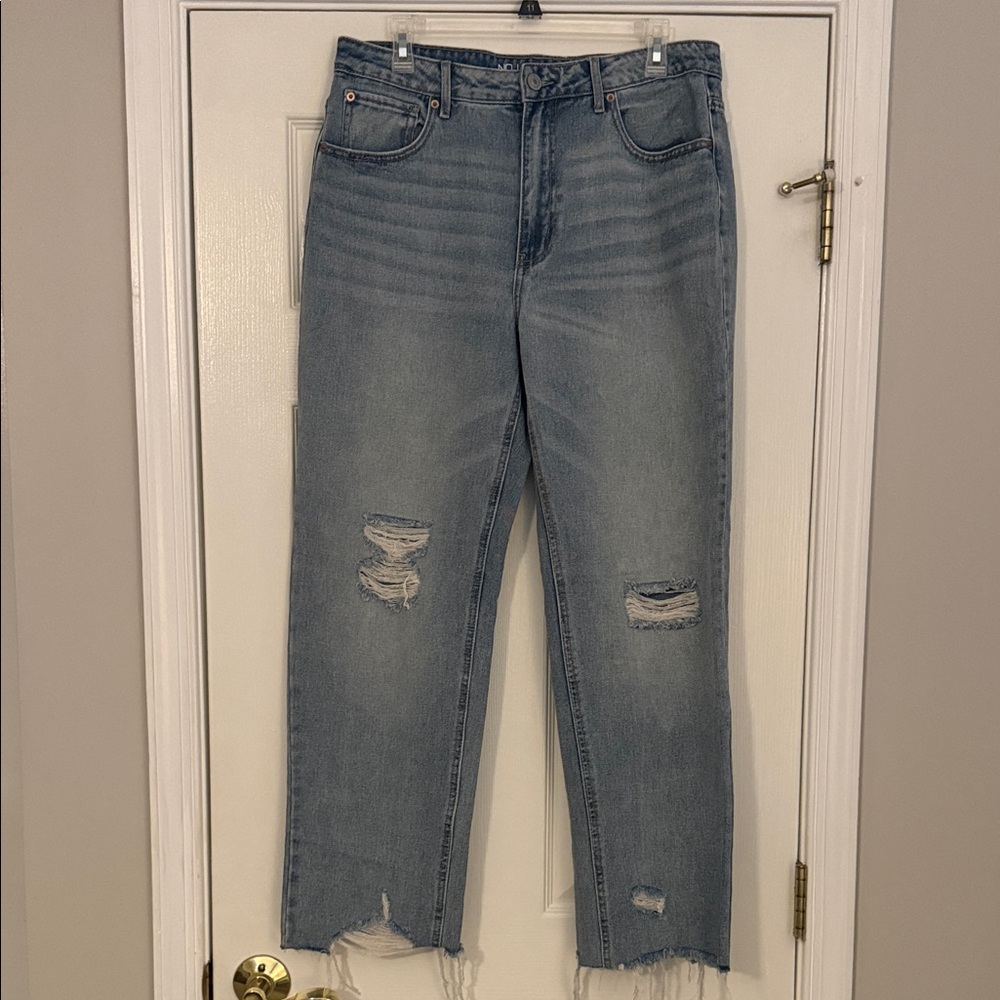 No Boundaries Distressed Raw Hem High Rise Ankle Jeans